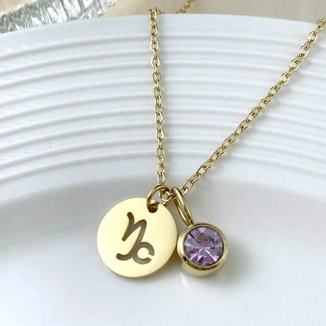 Stainless Steel Women's Birthstone Constellation 2 Piece Pendant 2024 Necklace 12 Necklace Birthday Pendant Jewellery