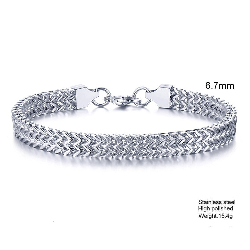 STYLISH STAINLESS STEEL BALI FOXTAIL CHAIN BRACELET FOR MEN DOUBLE FRANCO LINK CHAINS BRACELETS ARMBAND MALE JEWELRY