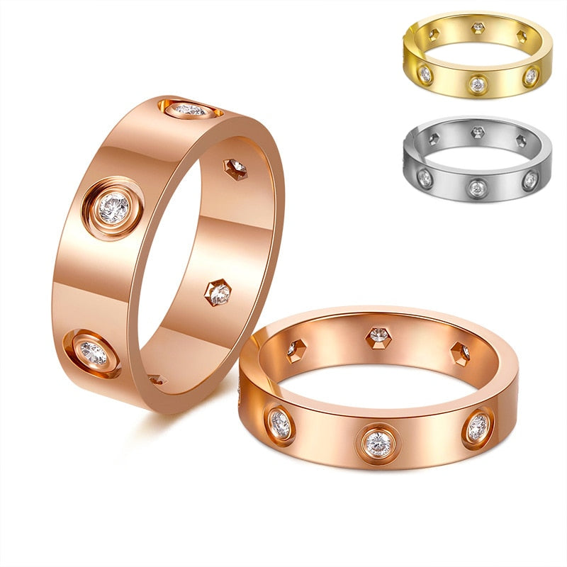 Trendy Stainless Steel Rose Gold Color Love Ring for Women