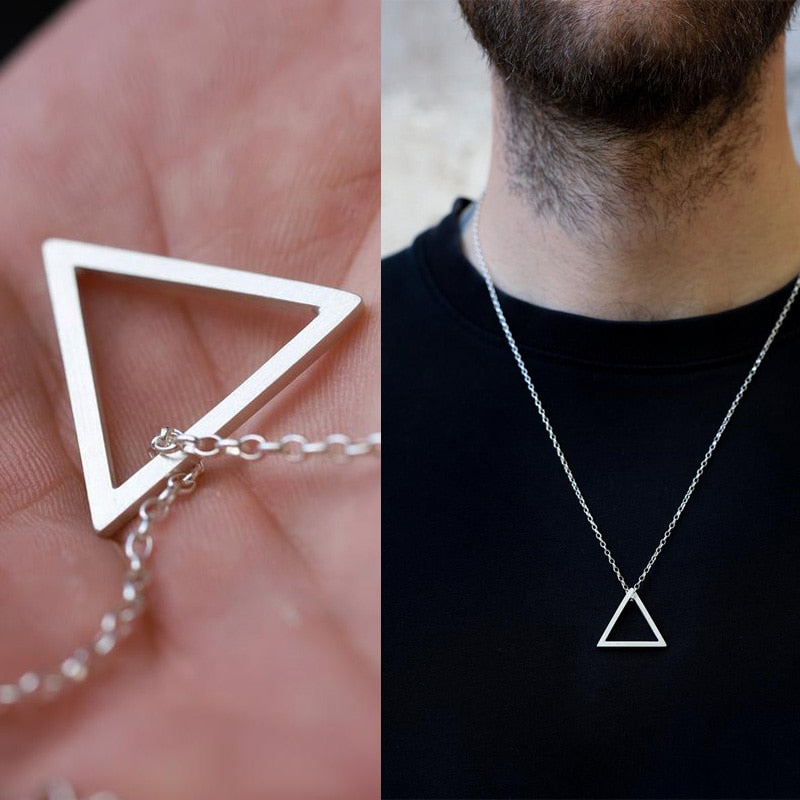Popular Men Necklace,Interlocking Square Triangle Male Pendant,Stainless Steel Modern Trendy Geometric Necklaces,Hipster Jewelry