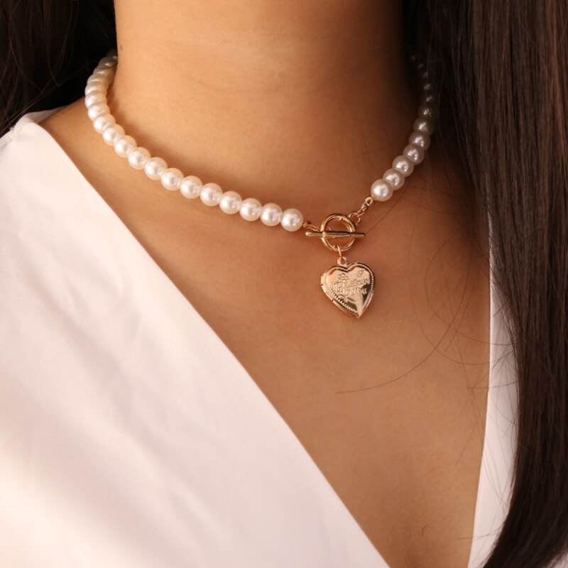 Tocona Luxury Pearl Heart Choker Necklace